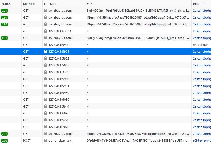A screenshot of the browser being used as a proxy to scan locally open
ports